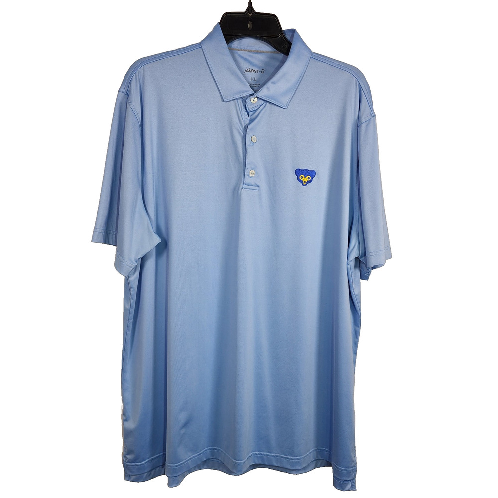 Johnnie-O Men Chicago Cubs Golf Polo XL Blue Retro Bear Logo Stretch Cooperstown